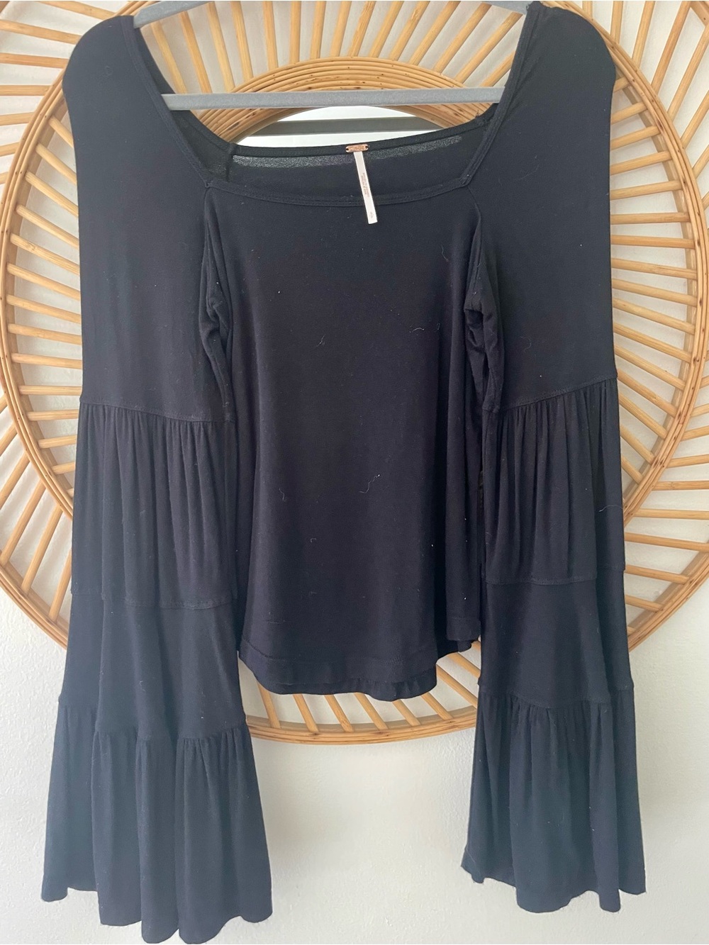 Free People Black Tiered Bell Sleeve Tunic Top